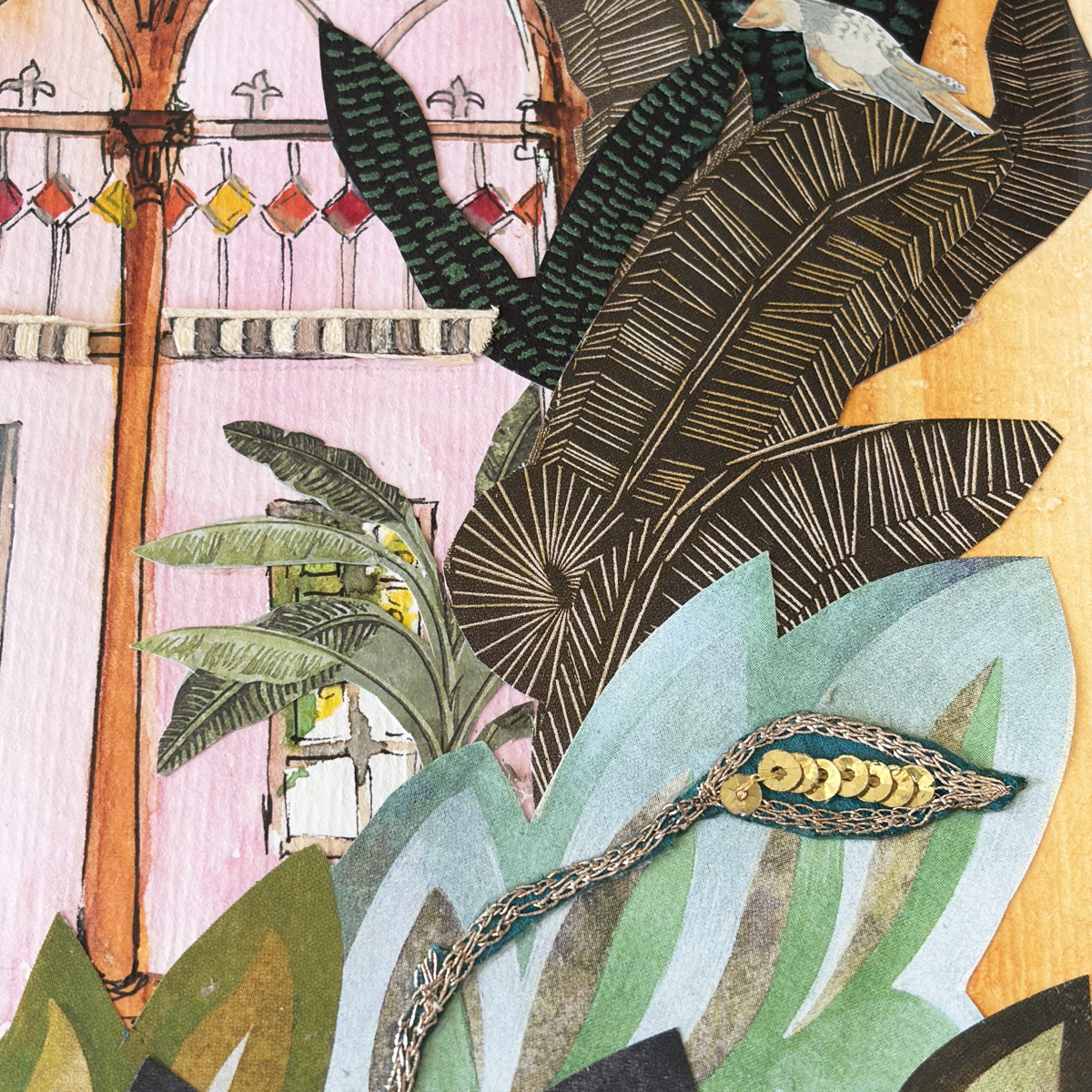 Aquarelle et Collage Original 21X26 Rêverie
