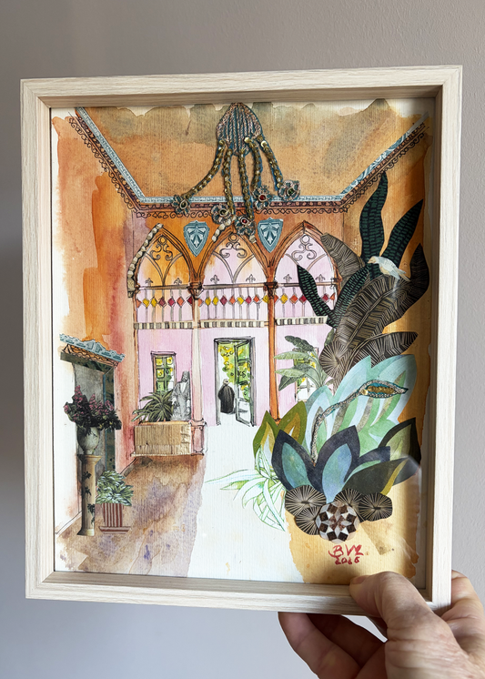 Aquarelle et Collage Original 21X26 Rêverie