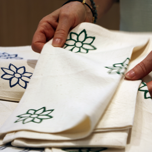 Cotton block printed napkins in green