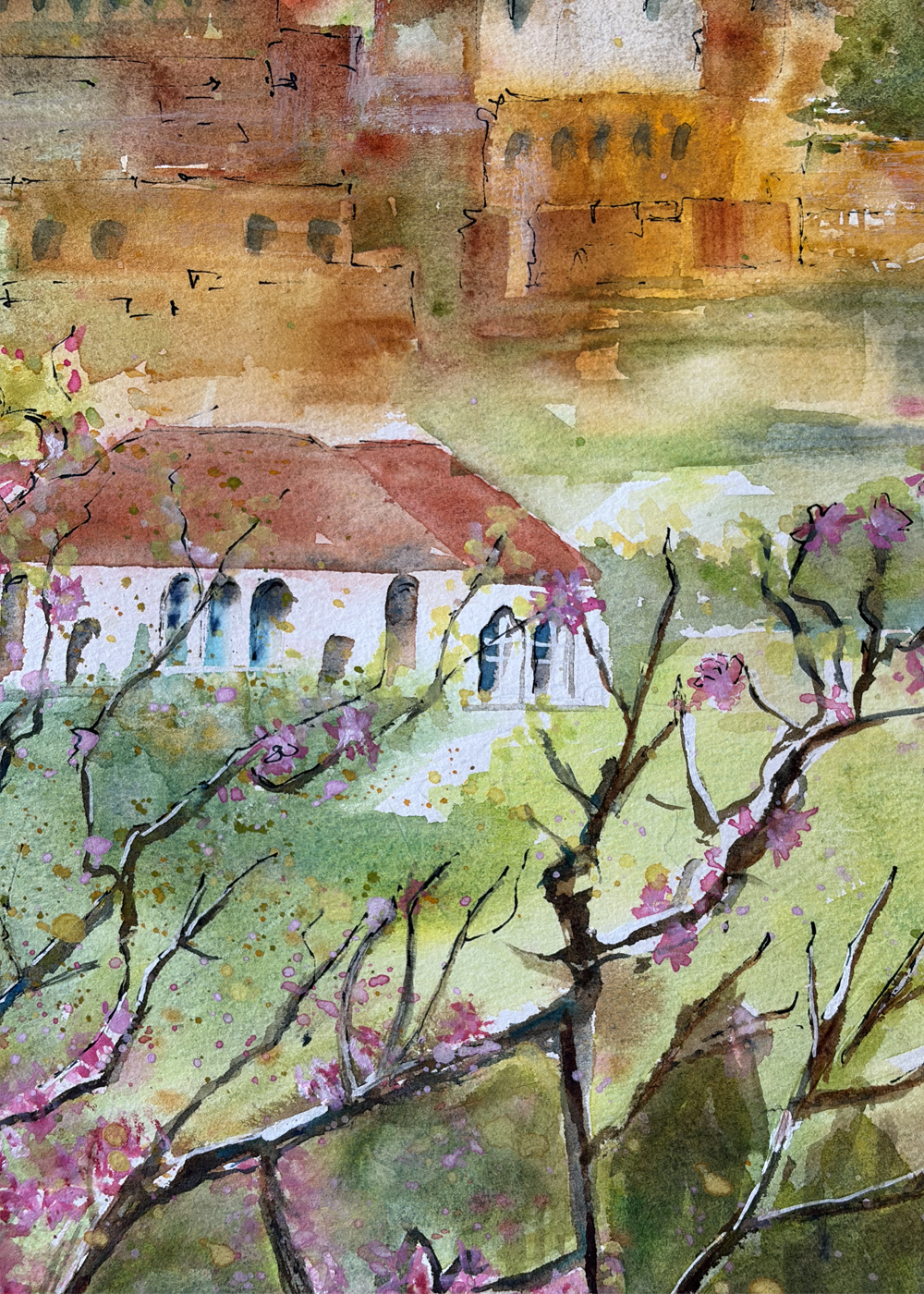 Aquarelle originale Printemps à nouveau 56 X 42 cm