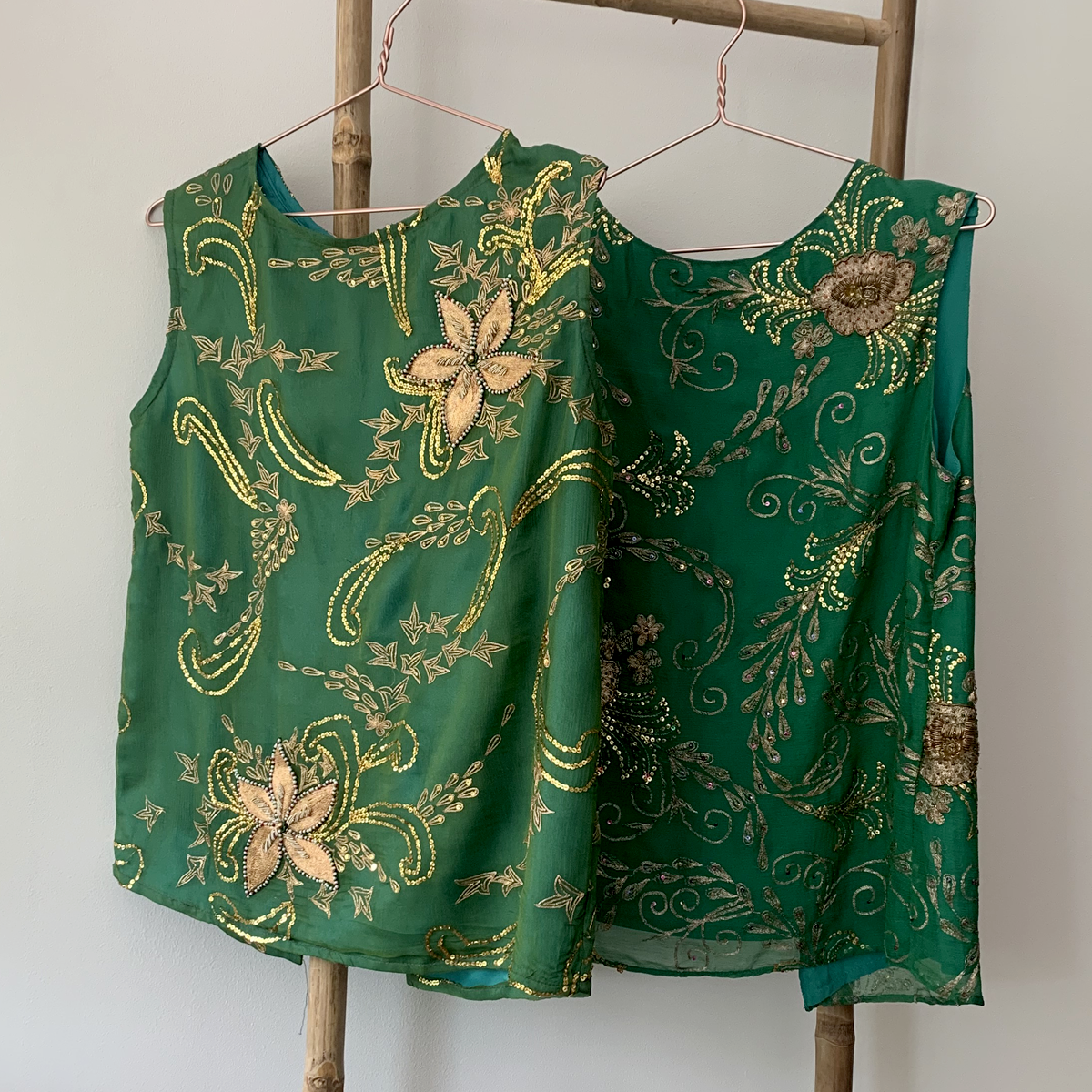 Emerald and Fern Green Silk Open Blouse
