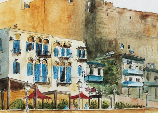 Original Watercolor : Un Jour, à Tripoli 30X43