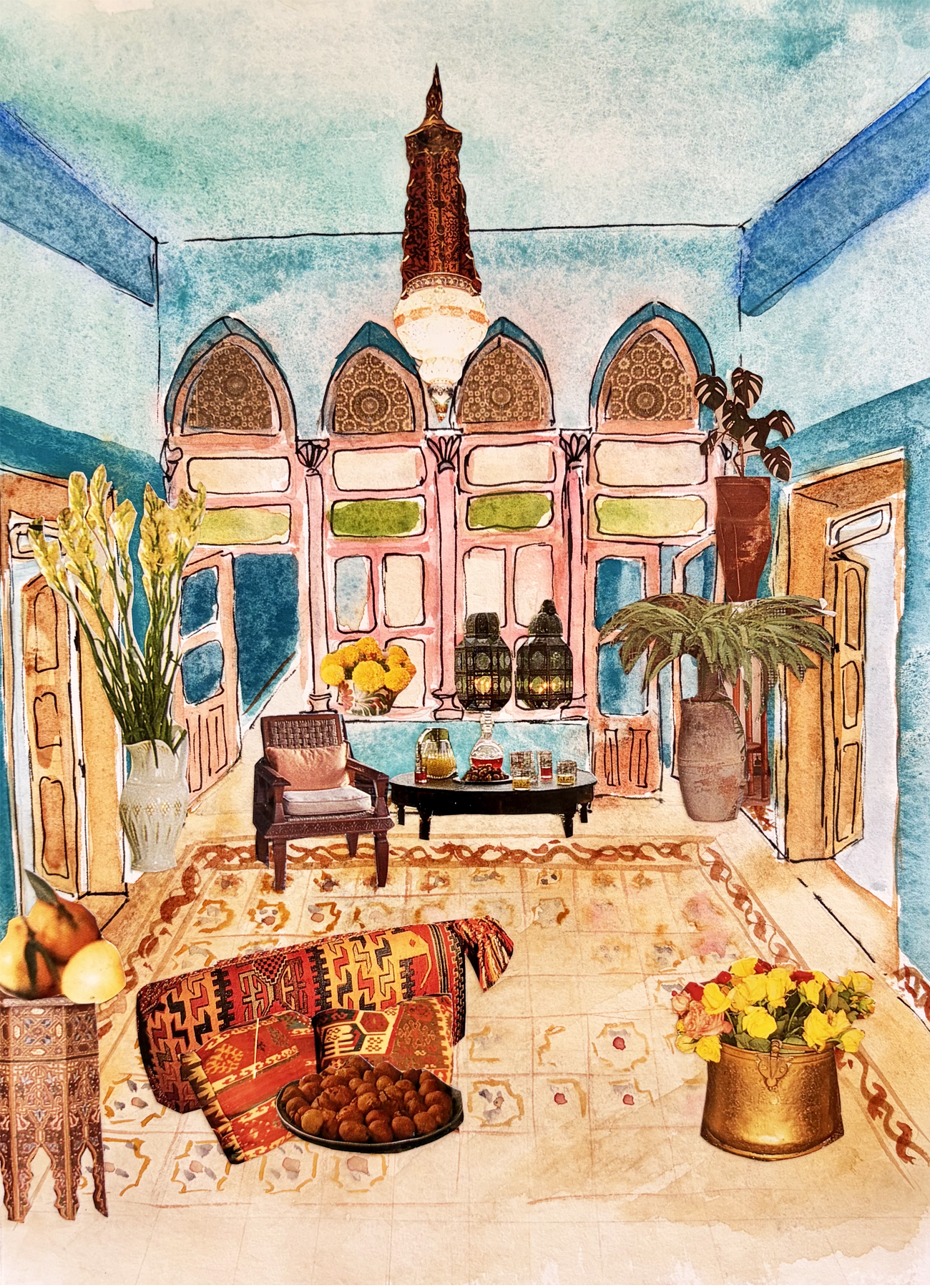 Original Watercolor and Collage - Under Renovation 21 X 27 cm