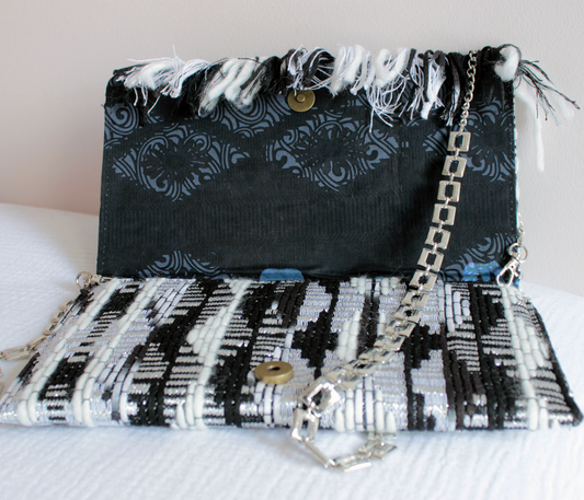 Elegant Handbag - Lightweight Handmade with Upcycled Black and White Tweed | Ethical Bag from Lebanon