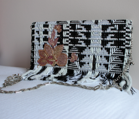 Elegant Handbag - Lightweight Handmade with Upcycled Black and White Tweed | Ethical Bag from Lebanon