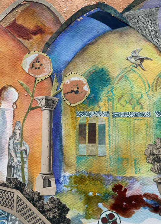 Original watercolor and mixed media The golden Souk