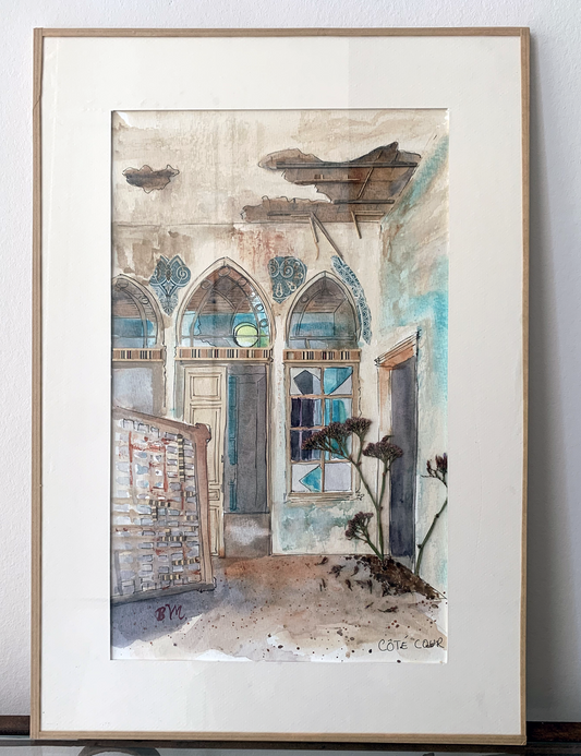 Original Watercolor and collage 36 X 22 Côté Cour