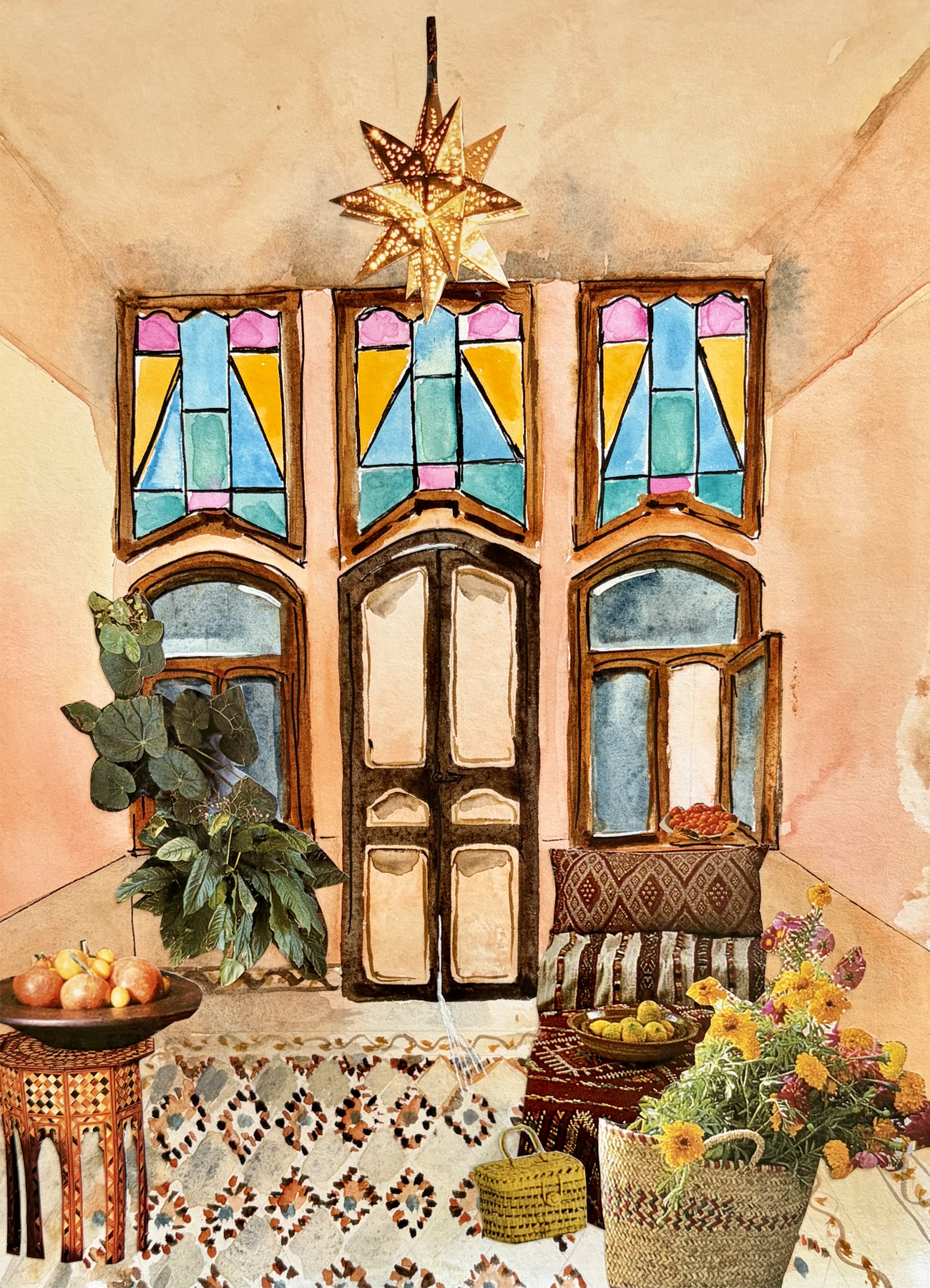 Original Watercolor and Collage - Under Renovation 21 X 27 cm