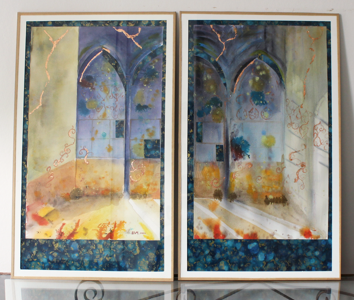 Original Watercolor : Diptych Mystical Arches 36X60