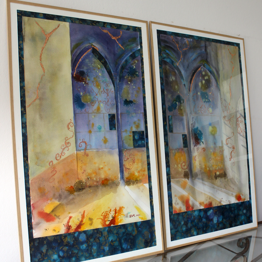 Original Watercolor : Diptych Mystical Arches 36X60
