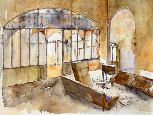 Original Watercolor The Lost Workshop 42 X 56 cm
