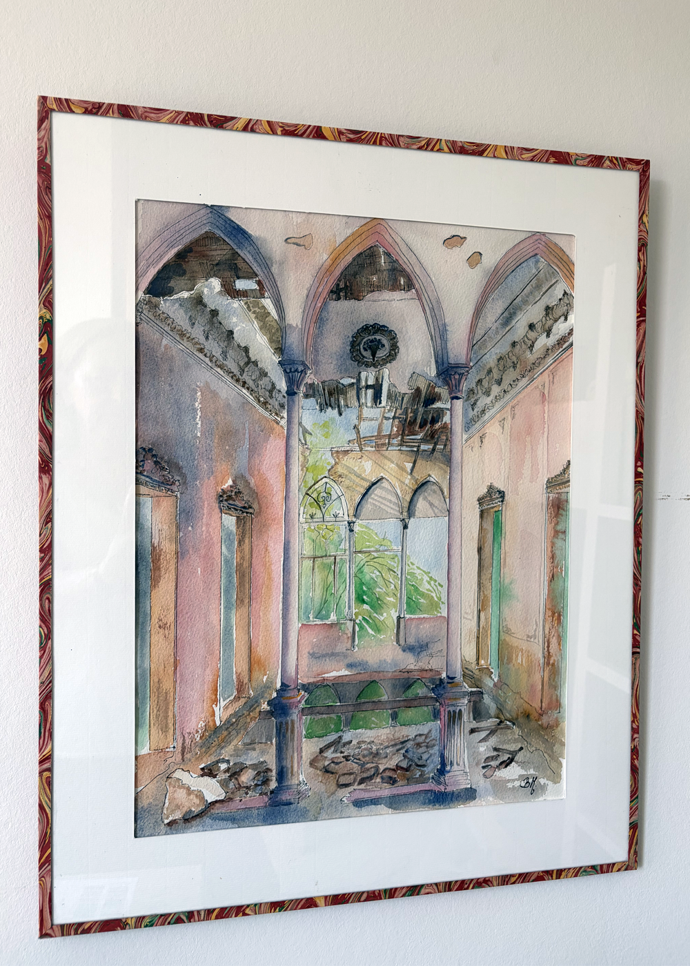 Aquarelle originale Un hommage à la rose de Damas 33X43