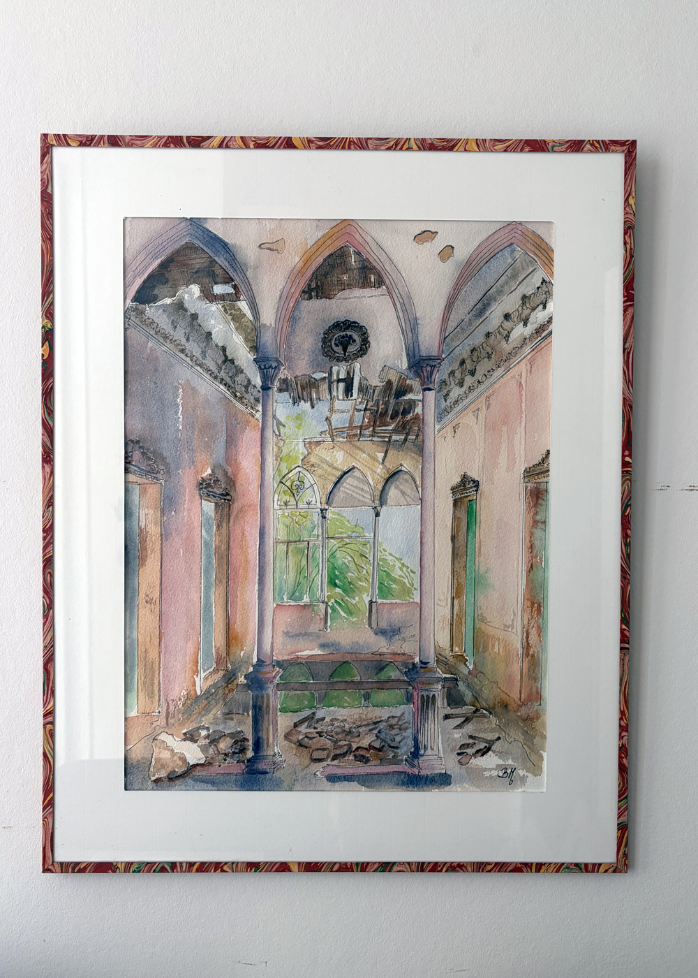 Aquarelle originale Un hommage à la rose de Damas 33X43