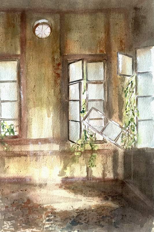 Original Watercolor La Maison Verte - Abandon 36 X 50