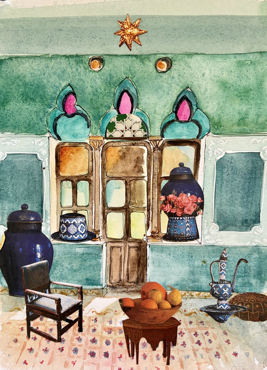 Original Watercolor and Collage - Under Renovation 21 X 27 cm