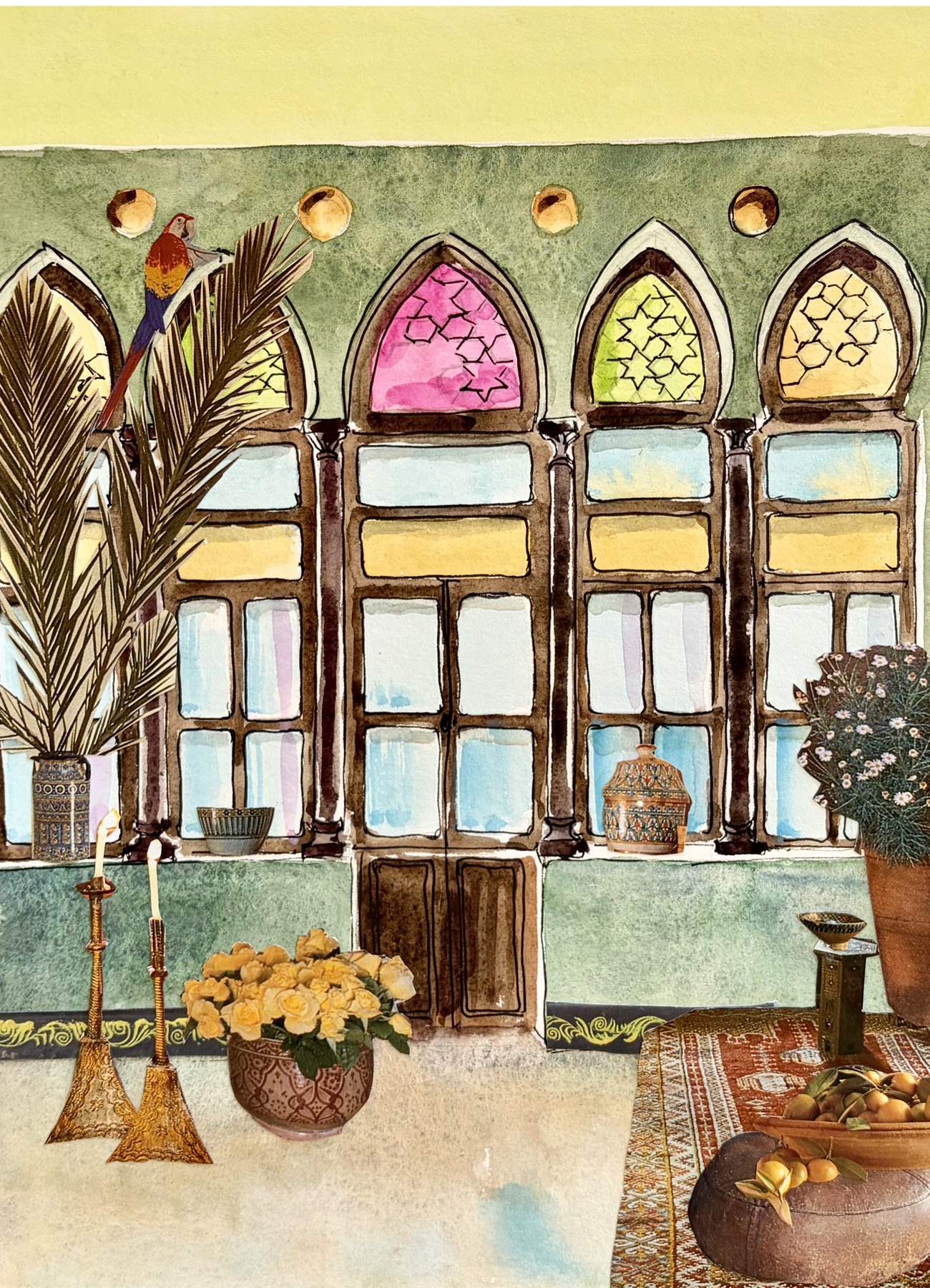 Original Watercolor and Collage - Under Renovation 21 X 27 cm