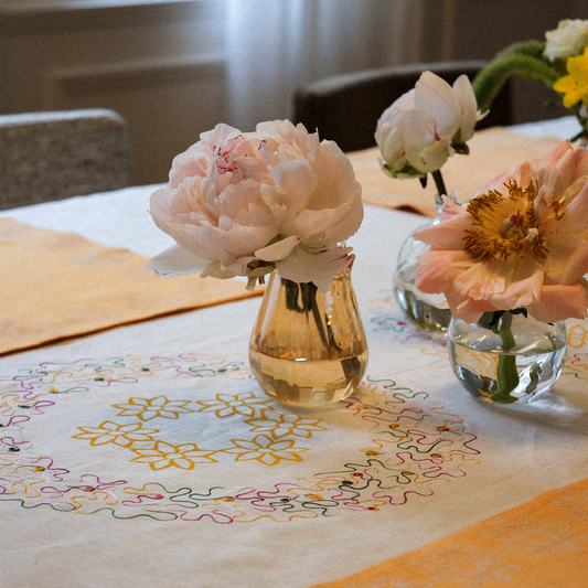 Products Luminous Flower Blockprinted and Embroidered Tablecloth