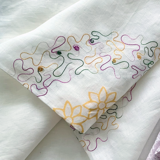 Luminous Flower Blockprinted and Embroidered Tablecloth