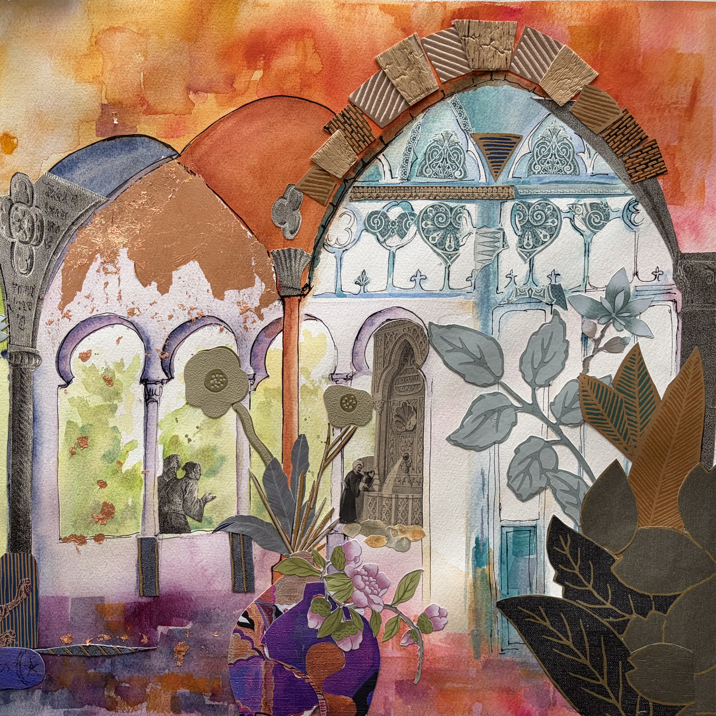 Aquarelle et collage original Paix