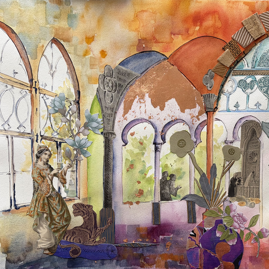 Original Watercolor and Collage Peace