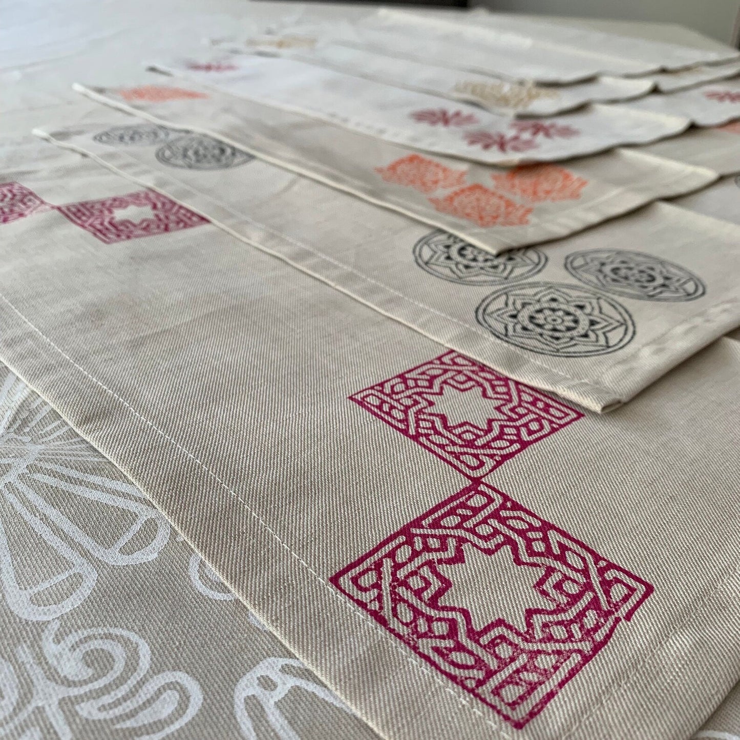 Handmade Blockprinted Linen Napkins in Beige
