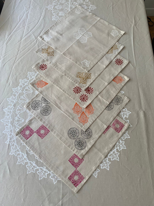 Handmade Blockprinted Linen Napkins in Beige