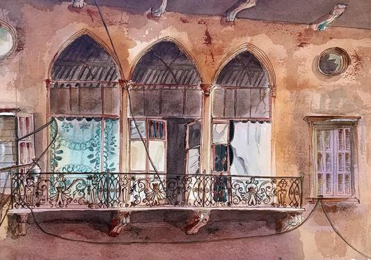 Original Watercolor Sheltering in Style 36 X 50