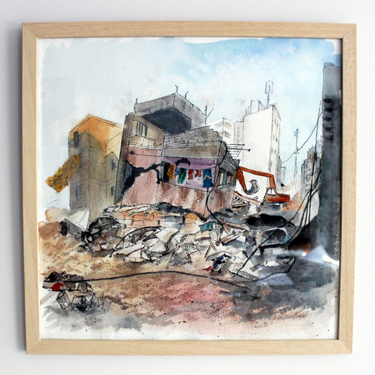 Original Watercolor War and Consequences Still Hanging
