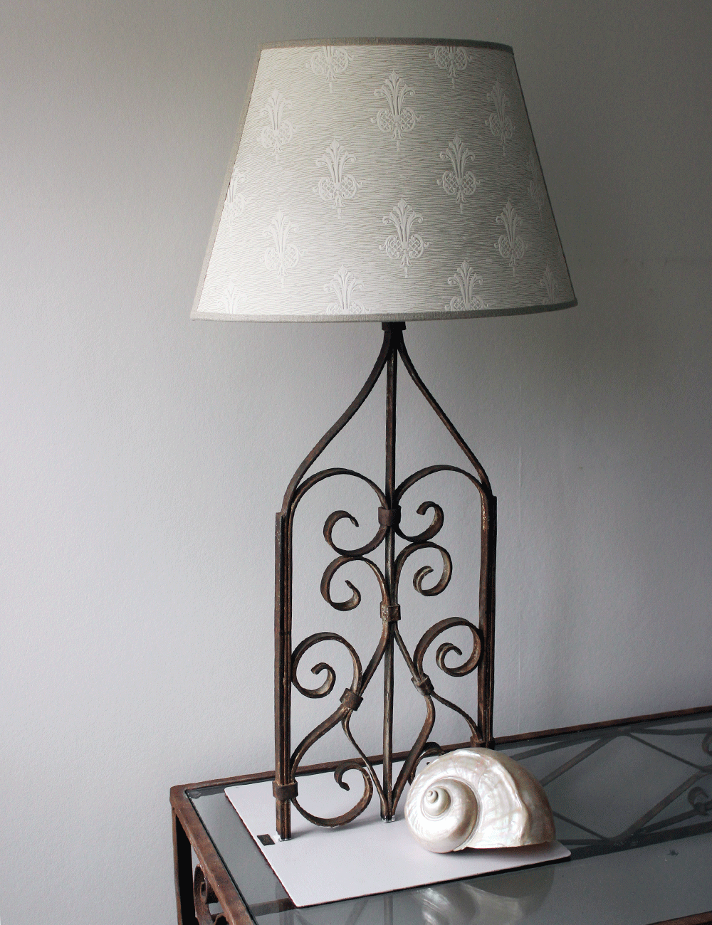 Handmade Iron Balustrade Lamp with Fleur-de-Lys Shade