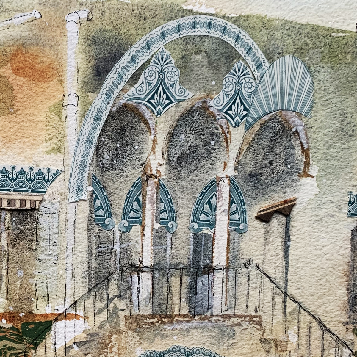 Decorative archway with intricate patterns on a textured background