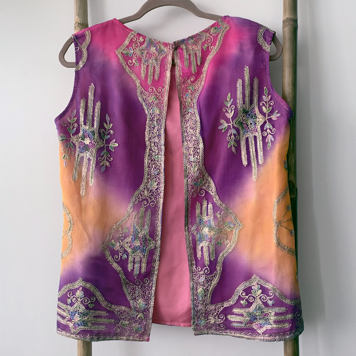 Multicolor Embroidered Silk Open Back Blouse