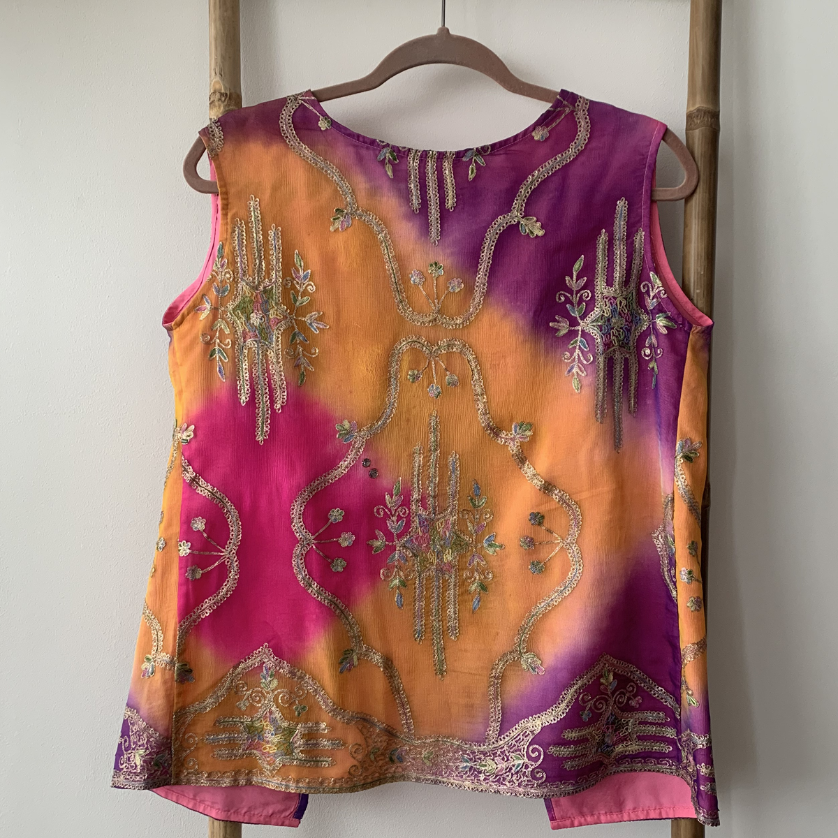 Multicolor Embroidered Silk Open Back Blouse