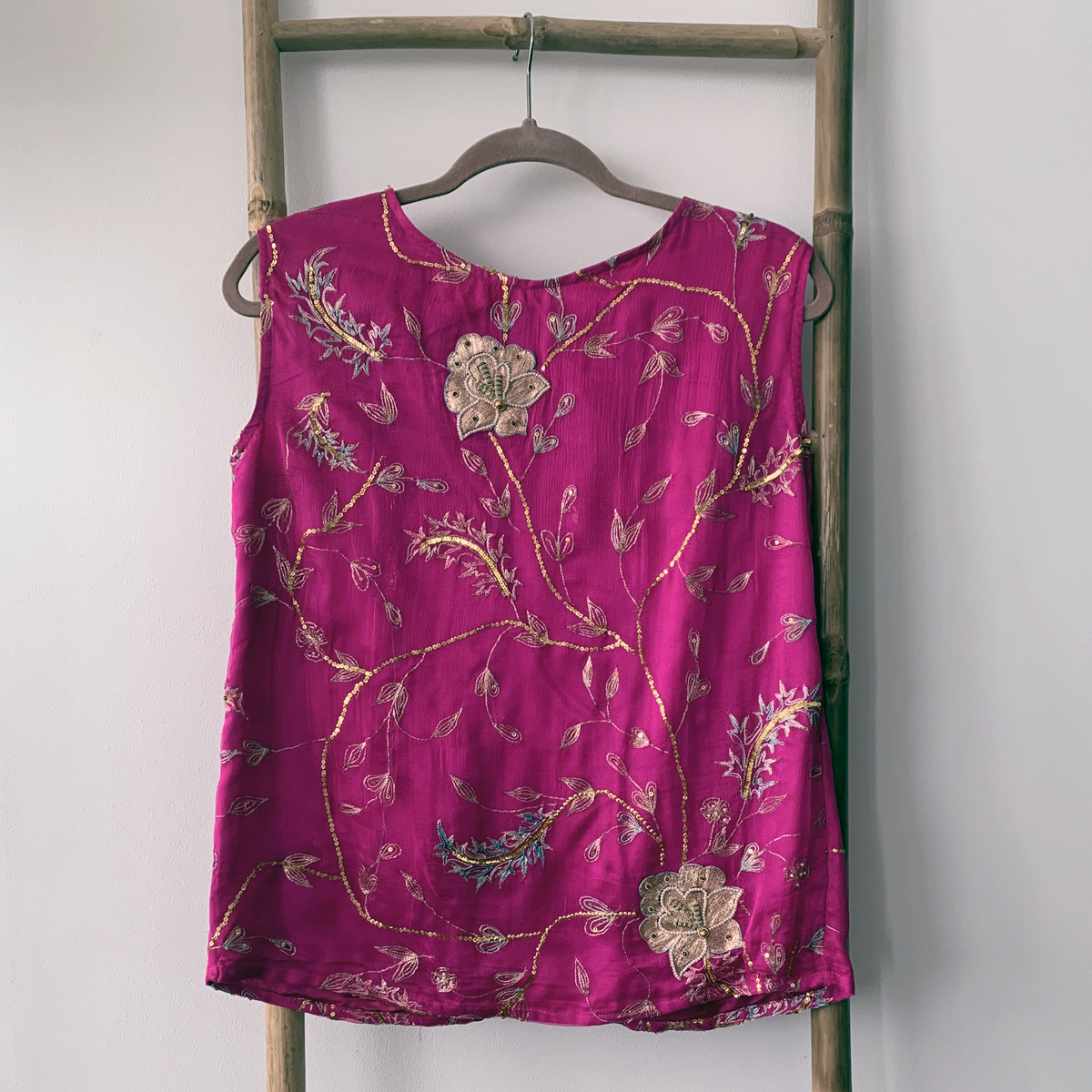 Embroidered Pink Silk Open Blouse