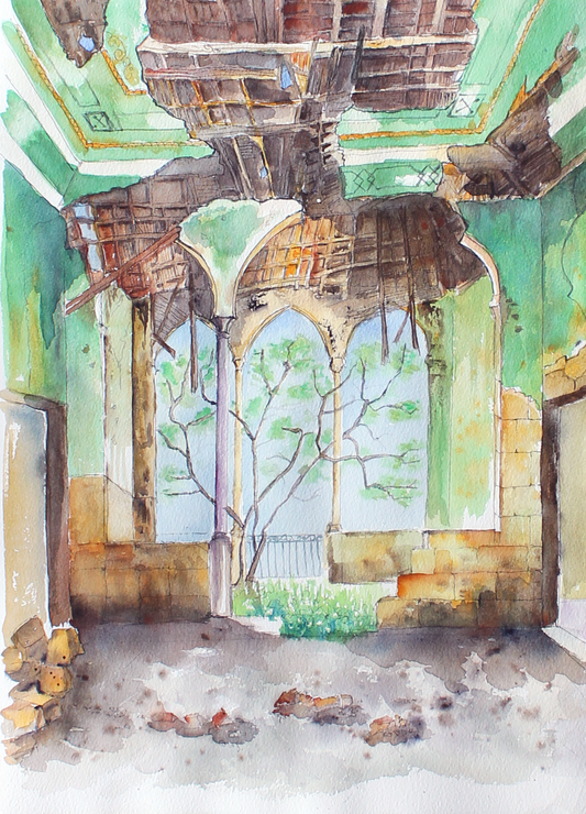 Original Watercolor What Happen to My Roof 35X50