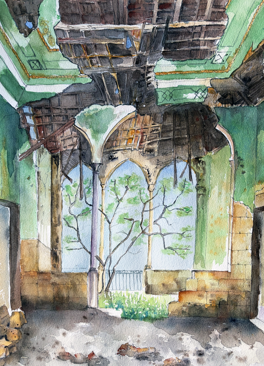 Original Watercolor What Happen to My Roof 35X50