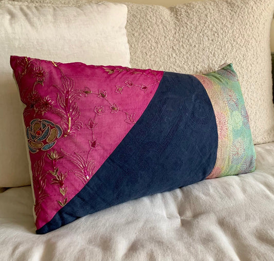 Vintage fabrics throw pillow