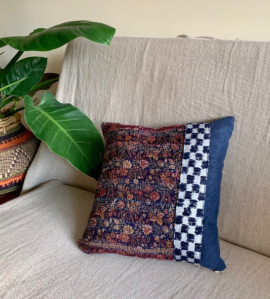 vintage kantha silk pillow cover Flowers
