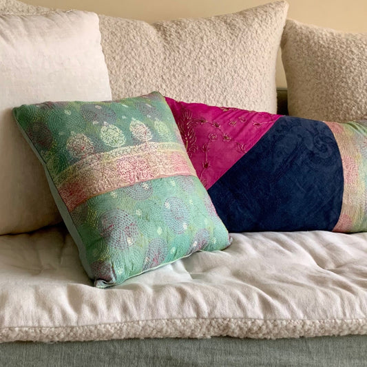 Vintage fabrics pillow cover green