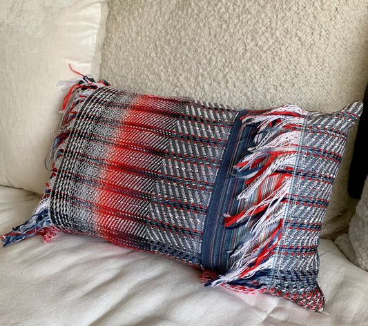 fringe pillow cover bleu blanc rouge