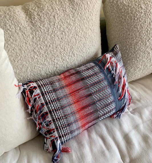 Rectangular pillow cover Fringes and Stripes.