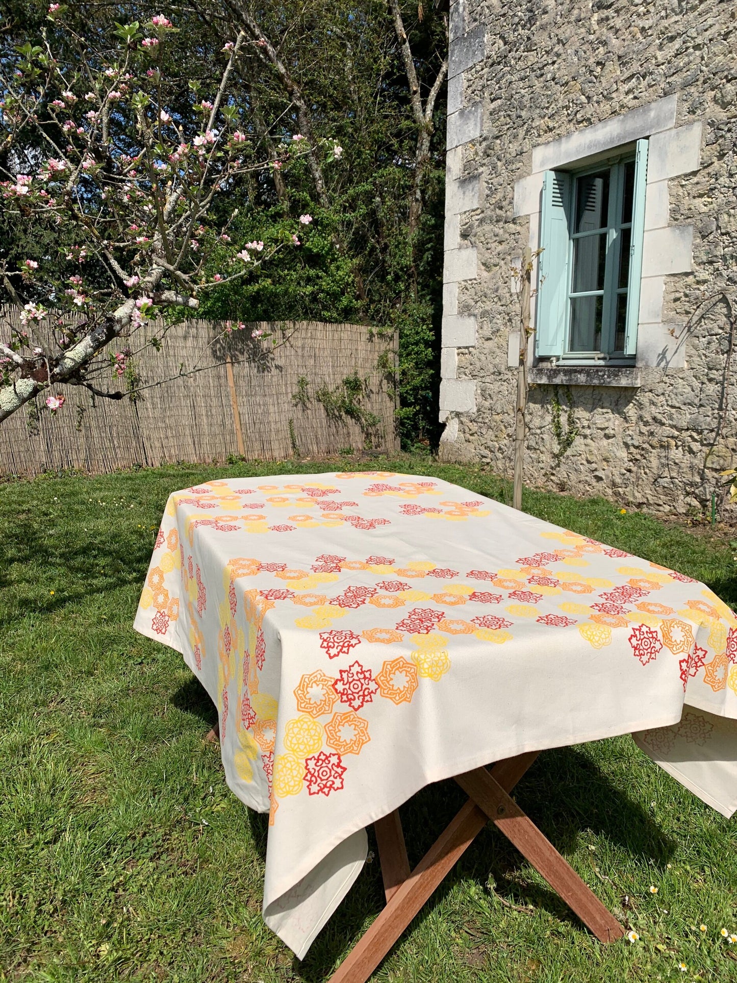 Heavy cotton block print tablecloth Spring