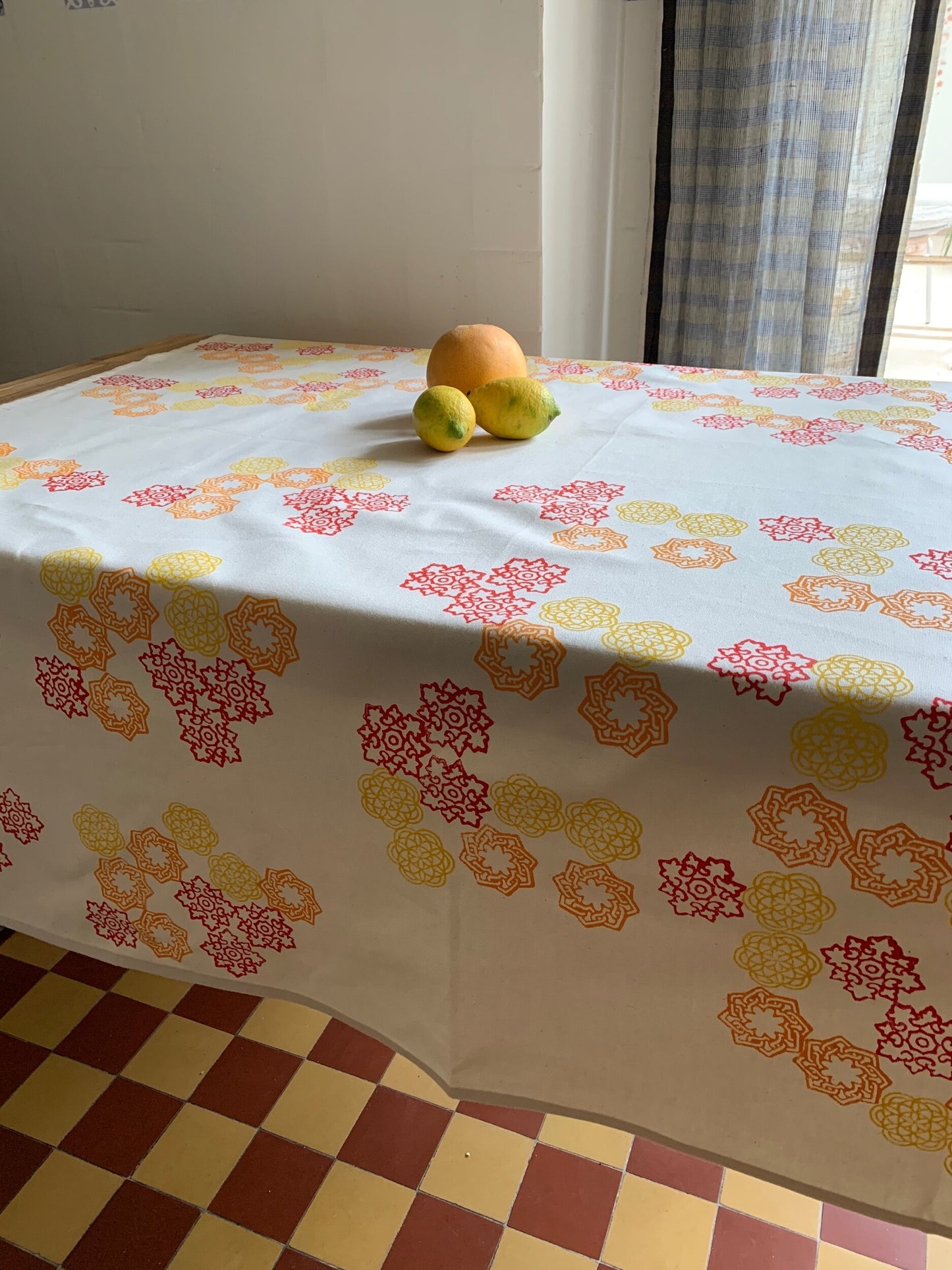 Heavy cotton block print tablecloth Spring