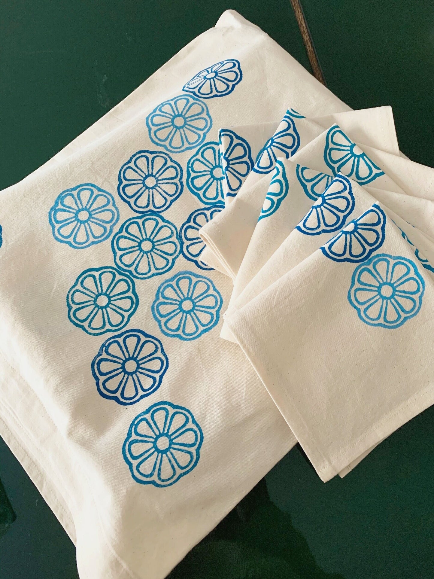 Cotton block print tablecloth Lemons.