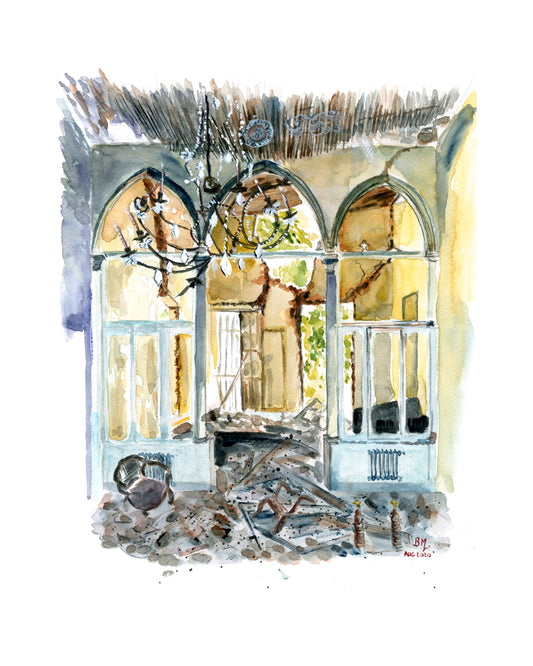 watercolor reproduction Beirut after the blast