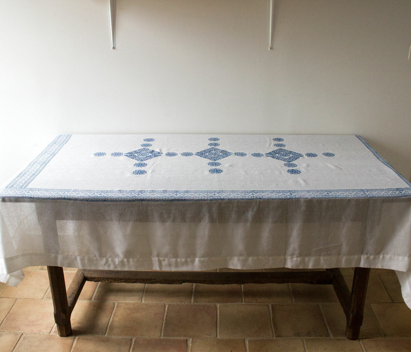 Linen block print tablecloth Cyclades.