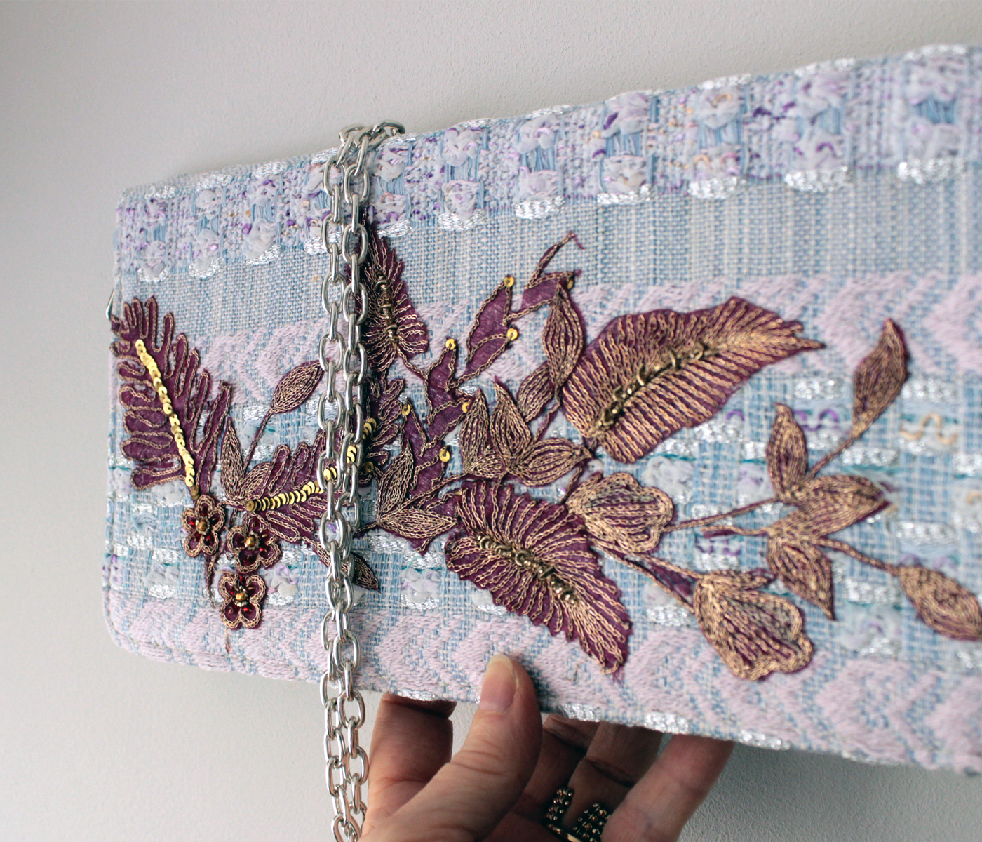 Romantic Lavender Embroidered Clutch