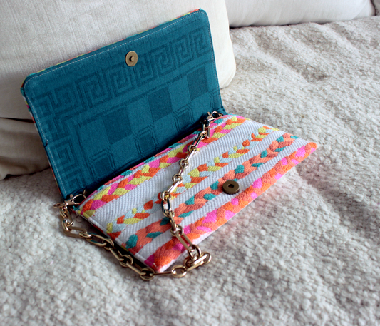 Tutti Frutti Stripe Clutch with Gold Chain