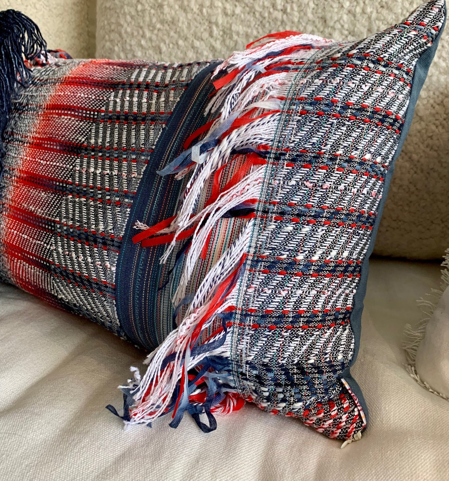 Rectangular pillow cover Fringes and Stripes.