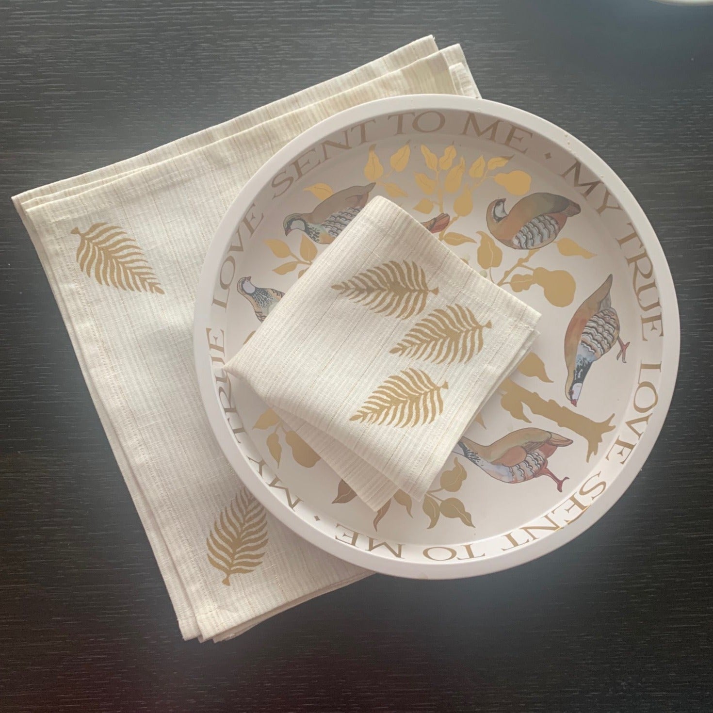 block printed napkins on italian linen