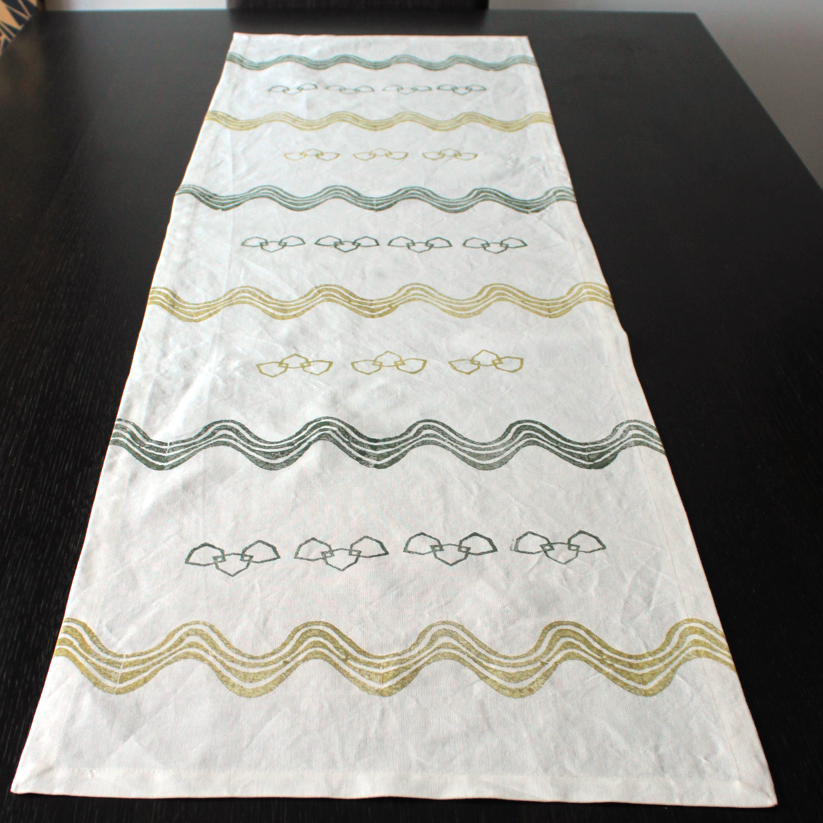 Wave Patterned Handcrafted Block Printed Runner